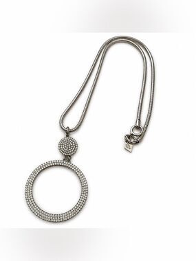 Sarah Coventry Silver Tone Circle Pendant Long Statement Necklace Vintage